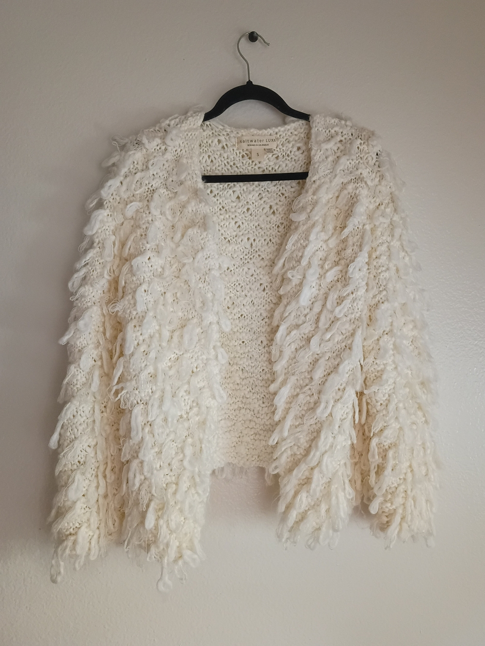 saltwater LUXE Cream Loop-Textured Open Cardigan